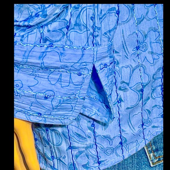 ⭐️HP⭐️JM COLLECTION▪️Sequin Embroidered Cotton Blend Floral Button Down Boho Top - Picture 5 of 6